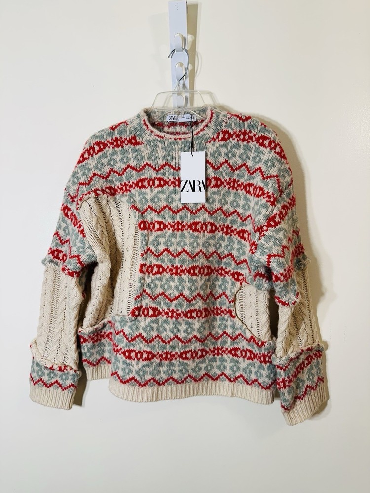 Zara mock neckline wool blend pullover sweater multicolor NWT size L