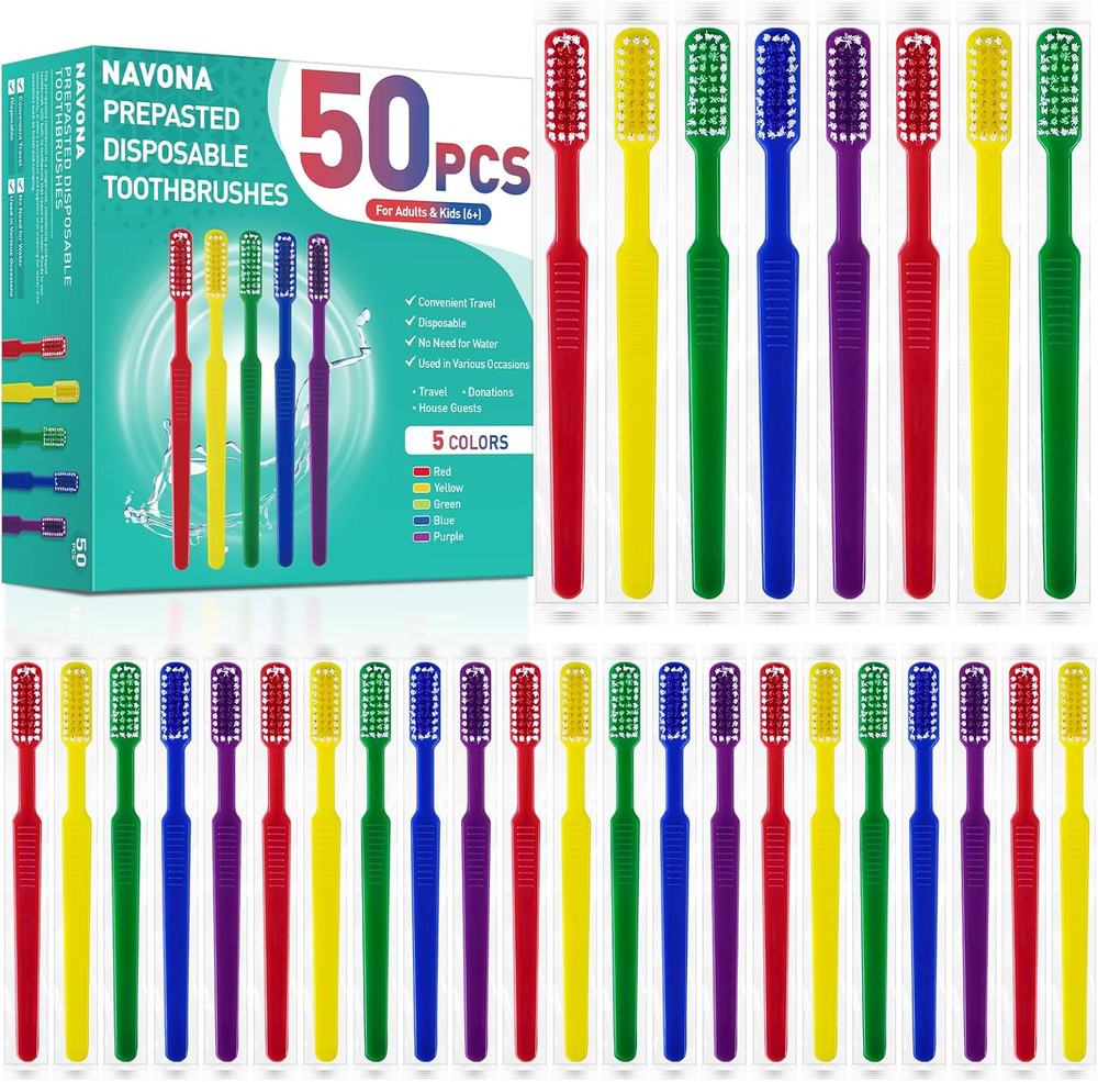 50 PCS Prepasted Disposable Toothbrushes with Toothpaste, Premium Bulk Toothb...