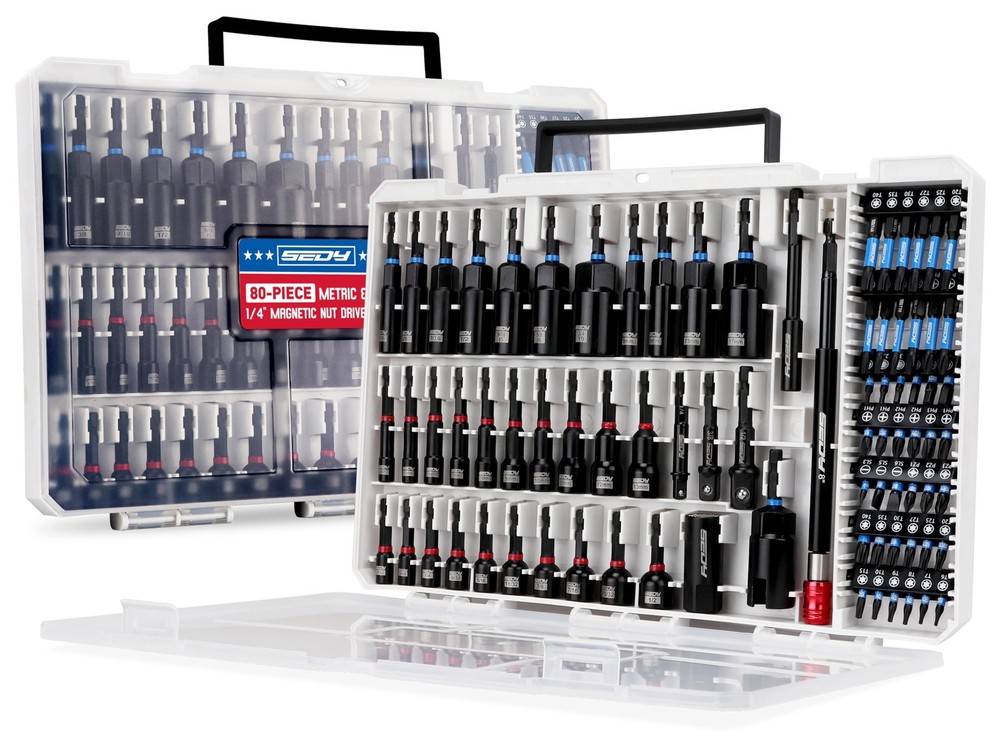80-Piece Premium Magnetic Impact Nut Driver Set Metric & SAE with Socket...