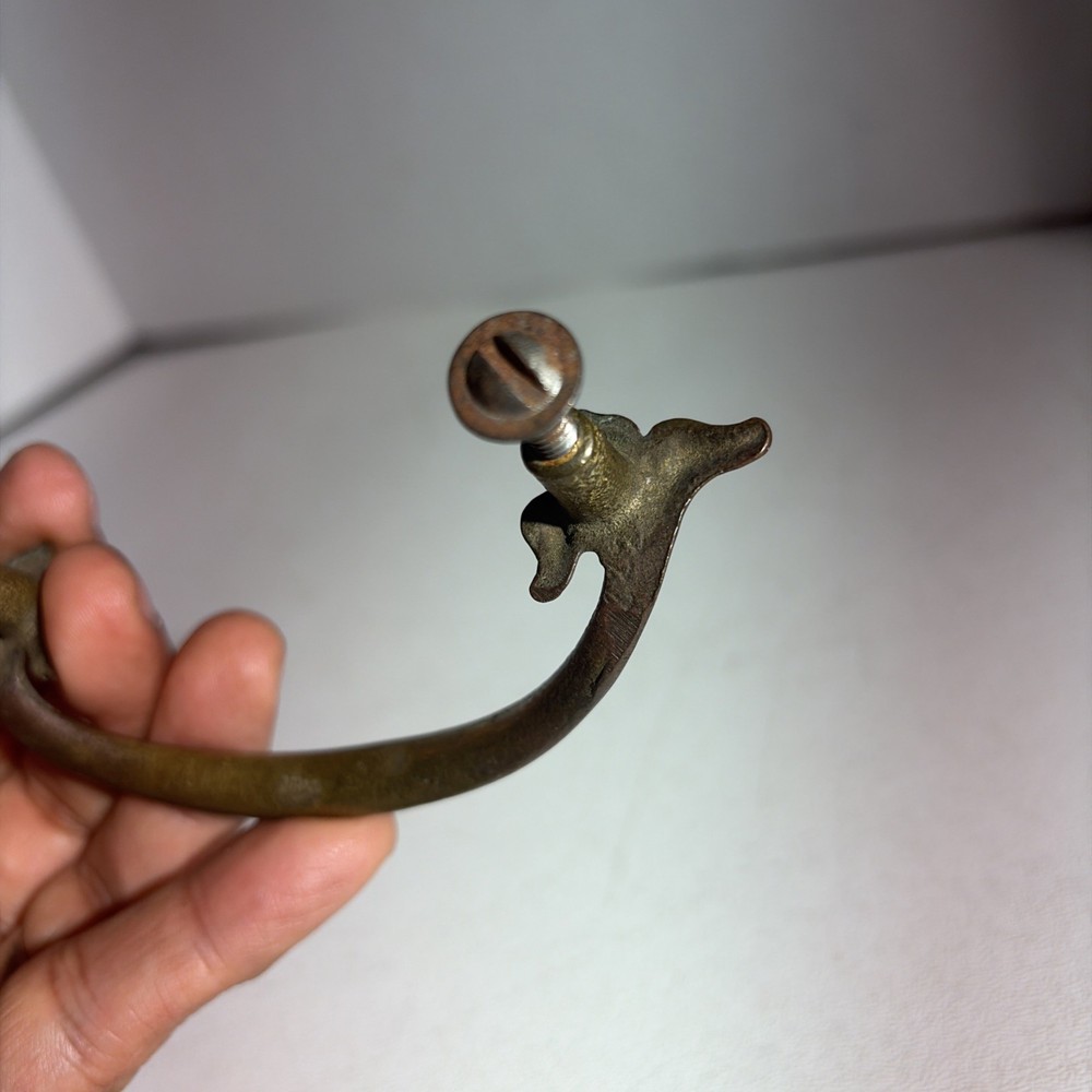 Antique Vintage Victorian Single Brass Drawer Pull Handle Floral