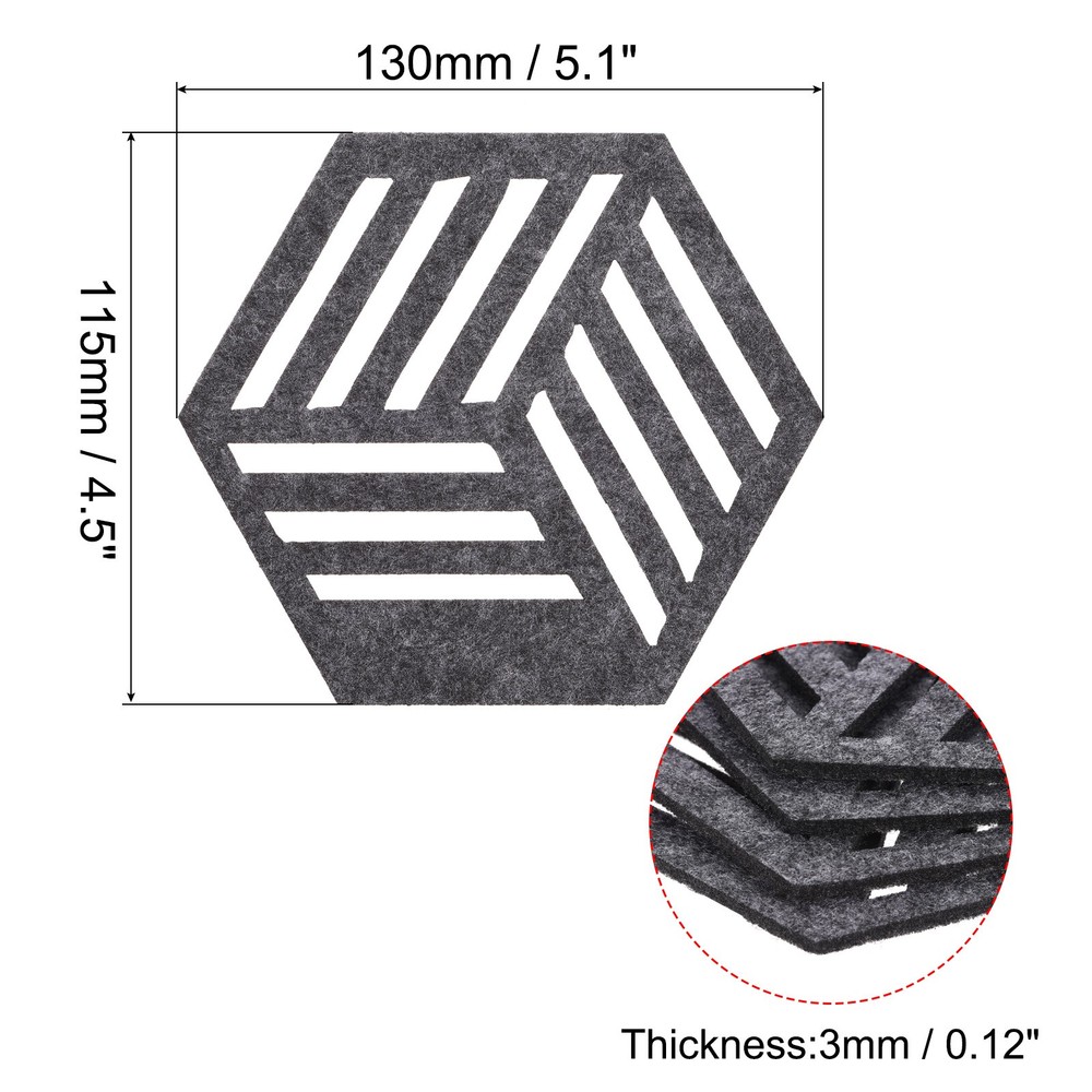 Felt Coasters, 4pcs Hexagonalagon Mat Tampons Coaster, Grey