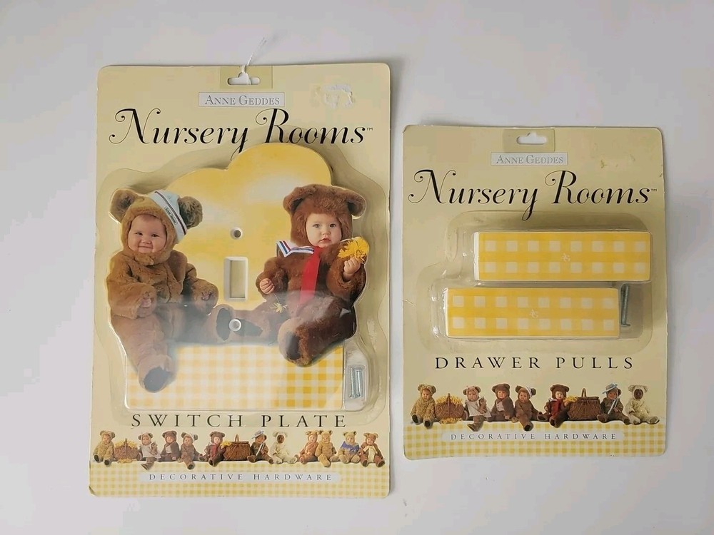 Anne Geddes Nursery Light Switch Plate & Drawer Pulls Yellow NEW