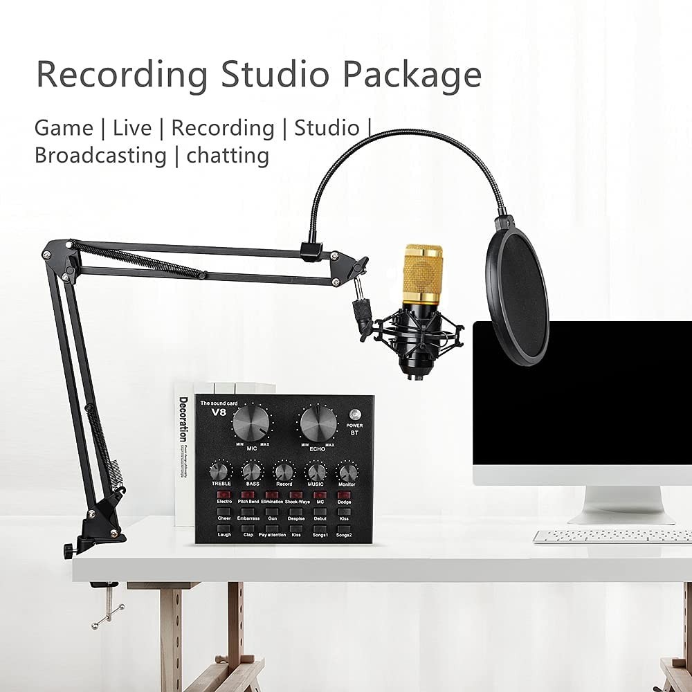 Podcast Equipment Bundle BM-800 Mic Audio Interface Voice Changer Studio Package