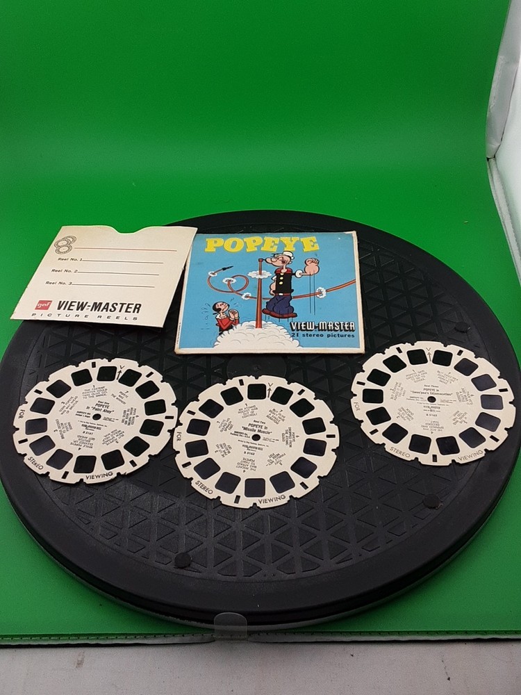 VIEW-MASTER Projector w/3 Complete Packs -Popeye, Peanuts, Daniel Boone Working
