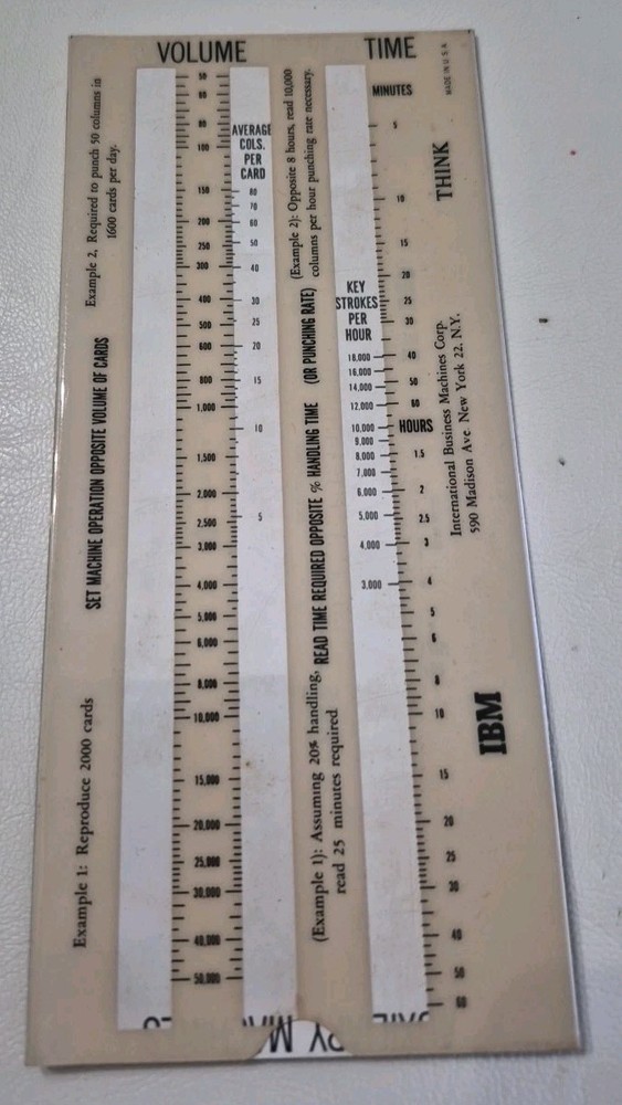 IBM Machine Load Computer & Descriptive Folder Slide Ruler 3 Pieces USA Vintage