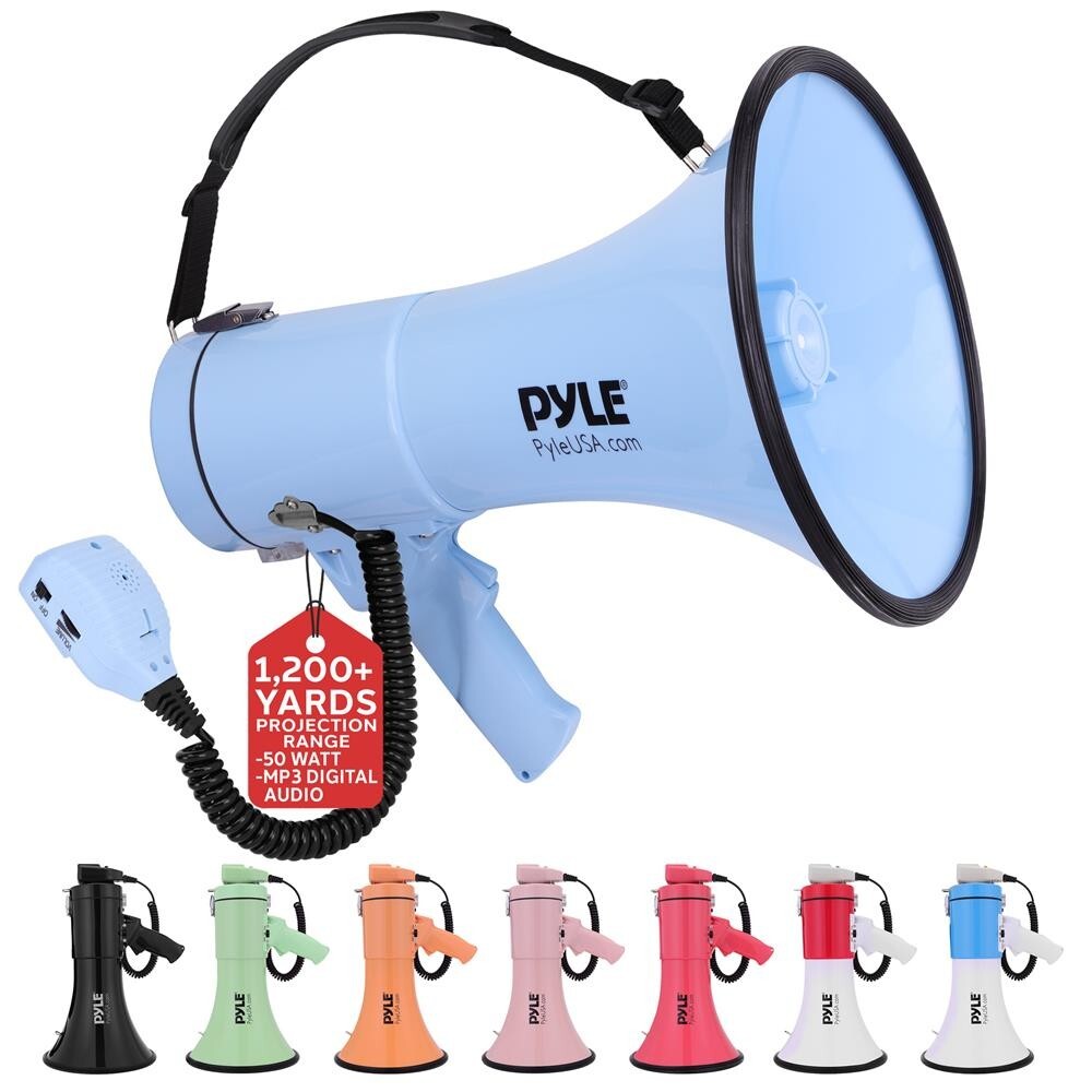 Pyle Lightweight & Portable Bullhorn Megaphone, Aux (3.5mm) Input (Blue)