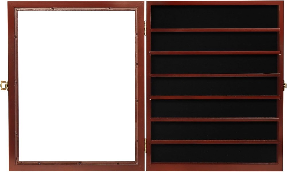 Premium Lockable Challenge Coin Display Case - Mahogany Finish, Wall Mountable