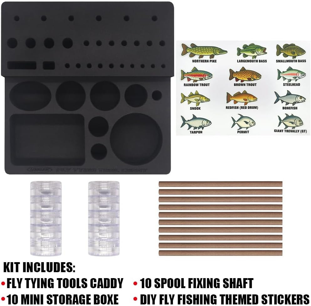 Fly Tying Tool Organizer - Holds 20 Spools & 10 Accessory Boxes