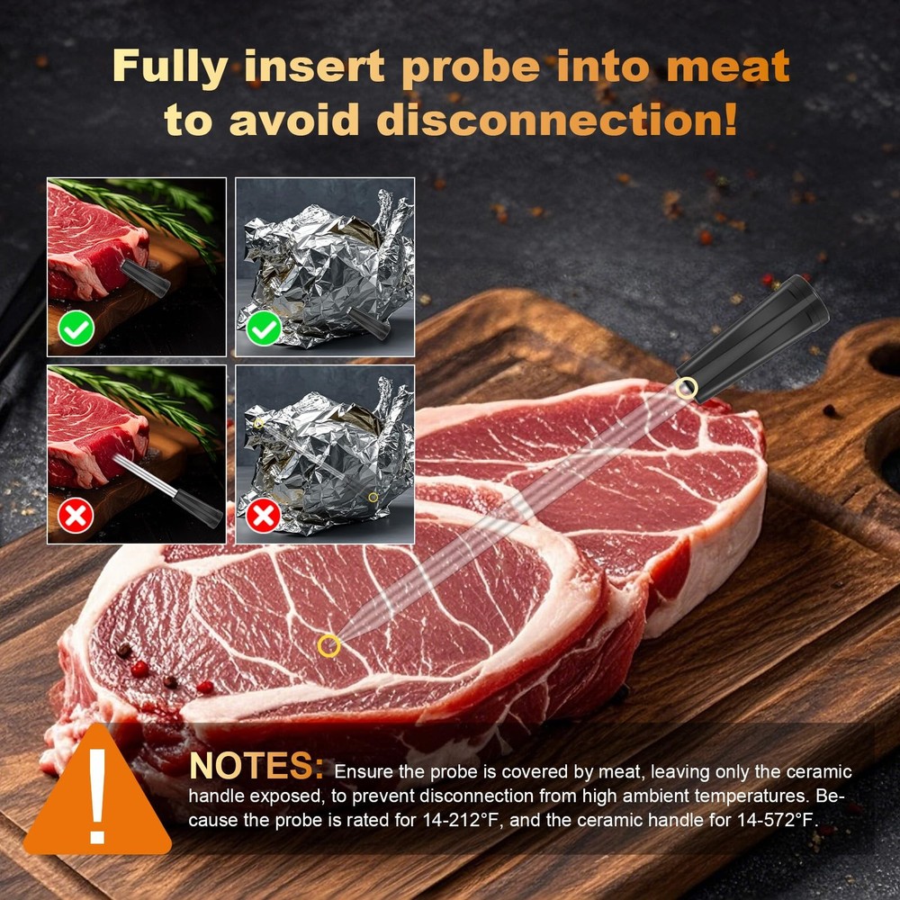 Wireless Meat Thermometer Digital, Instant Read, Long Bluetooth Range, Alarm,...