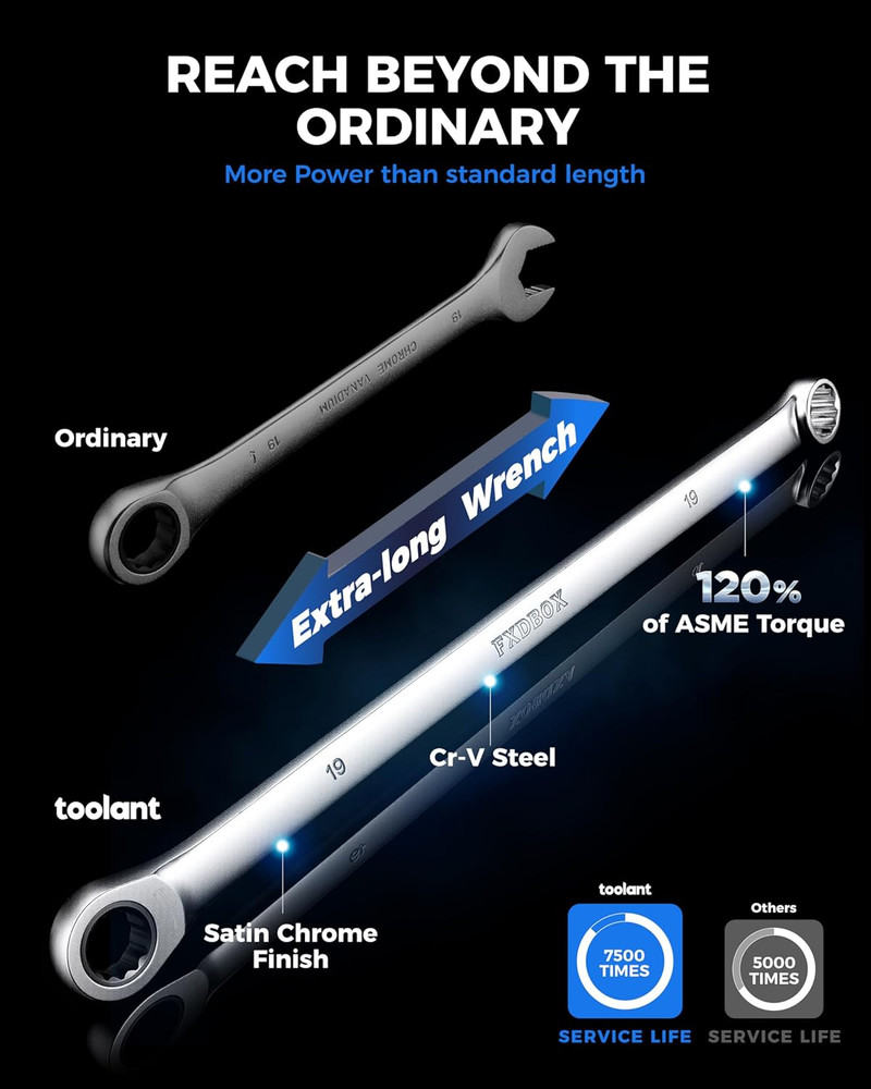 Toolant 10Mm Extra Long Ratcheting Wrench, Offset Head Double Box-End Ratcheting