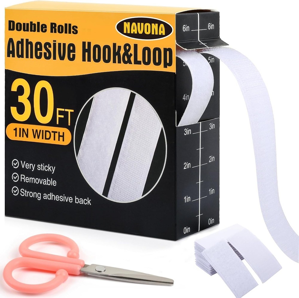 Self-Adhesive Nylon Hook and Loop Strips - 30ft Rolls for Home & Office Use