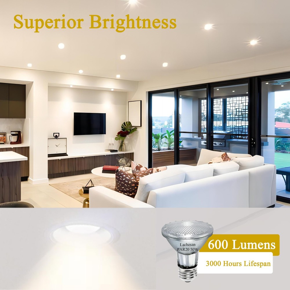 Lachesan PAR20 Flood 50W 120V Light Bulbs, 6 Pcs Range Warm White