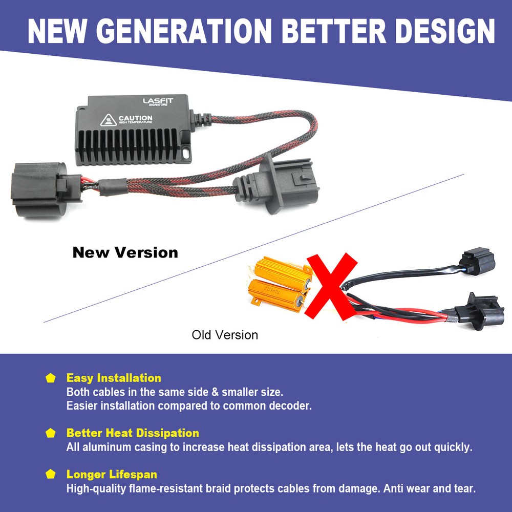 H13 9008 LED Headlight Bulbs Resistor Canbus Recorder Anti Flicker Hyper Flash