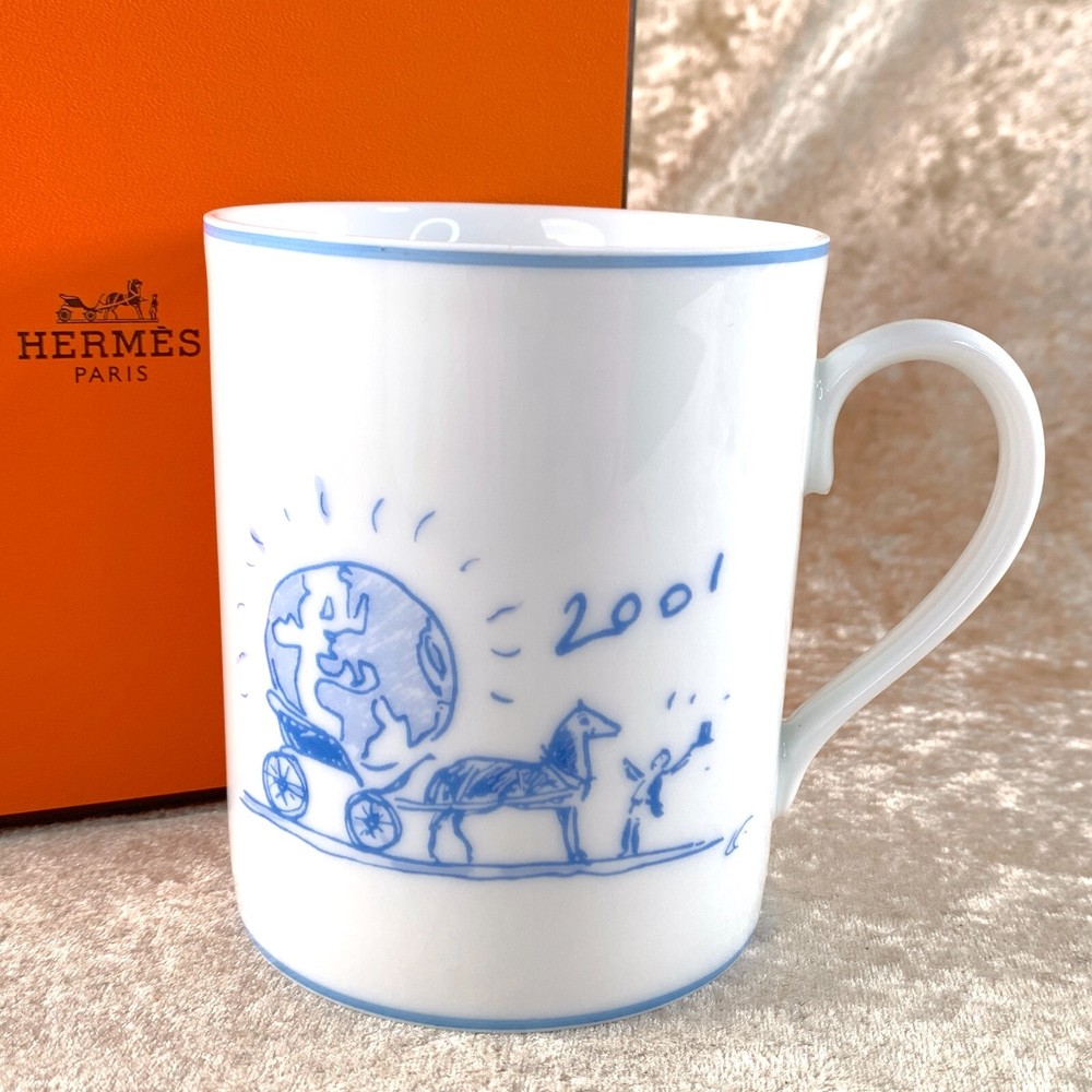 Hermes Paris Mug Cup 2001 Limited White Porcelain Tableware with Case
