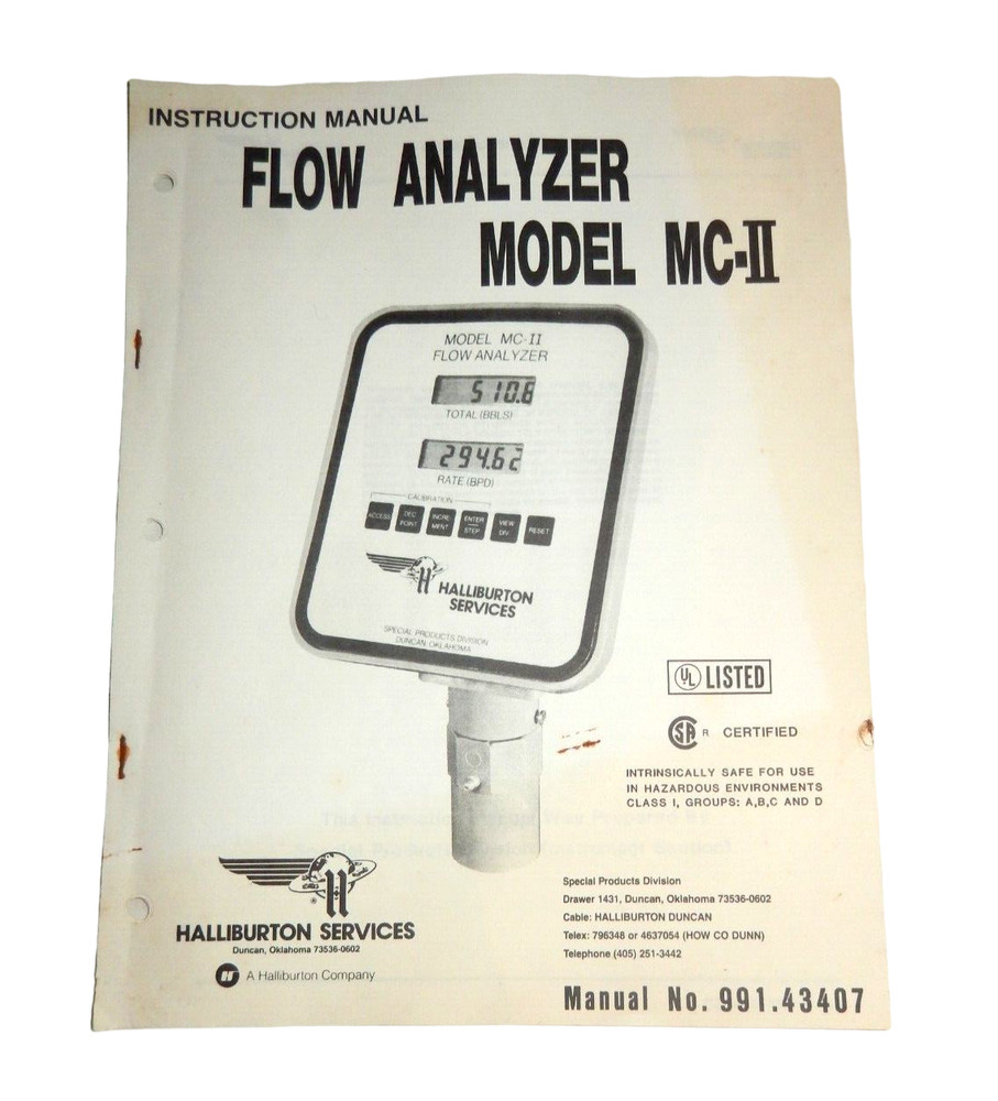 1987 Halliburton Services Instruction Manual For Flow Analyzer Model MC-II