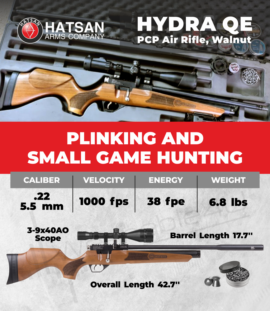 Hatsan Hydra QE .22 Cal Air Rifle with Scope & Pellets & Targets & Case Bundle