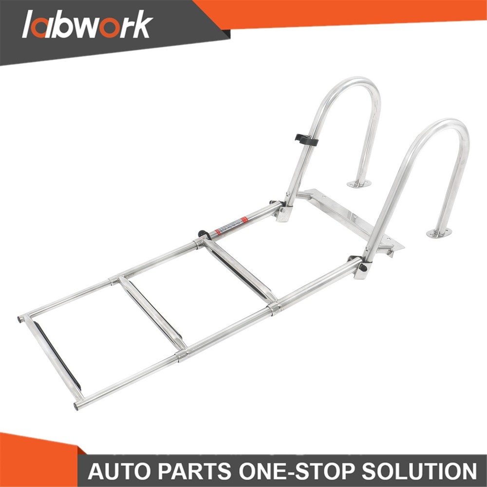 Labwork 3 Step Stainless Steel Folding Pontoon Boat Ladders w/ Extra Wide Step