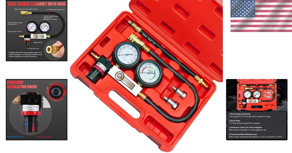 Engine Compression Leakdown Tester with Color-Coded Gauges for Quick Diagnostics
