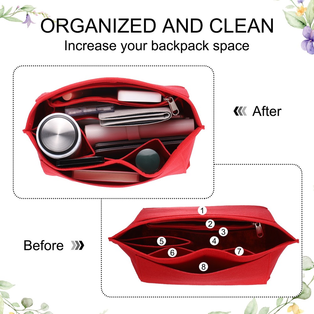 Purse Organizer Insert, Medium Felt Handbag Organizer with Zipper, Beige