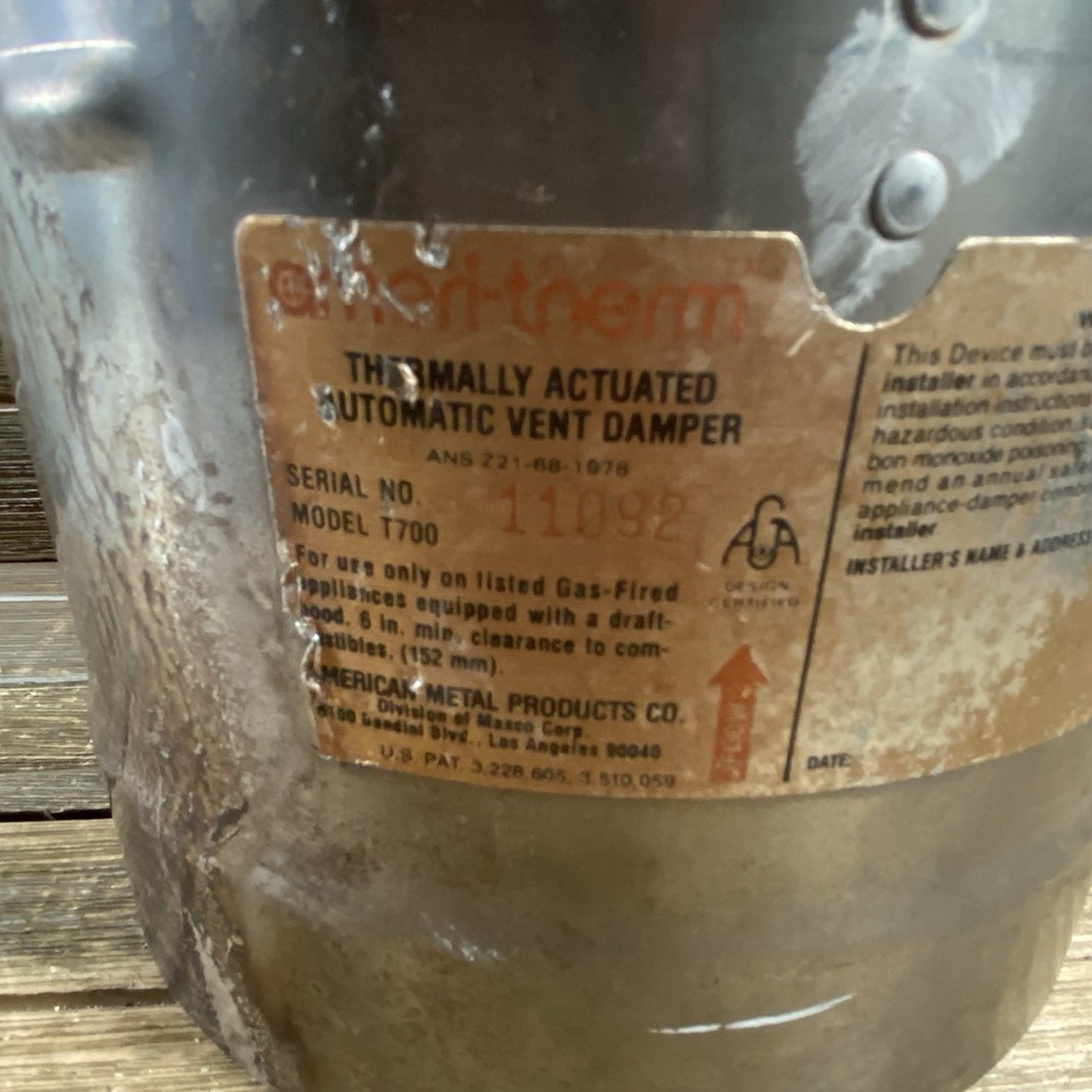 Ameri-therm T700 Thermally Actuated Automatic Vent Damper 7” Size