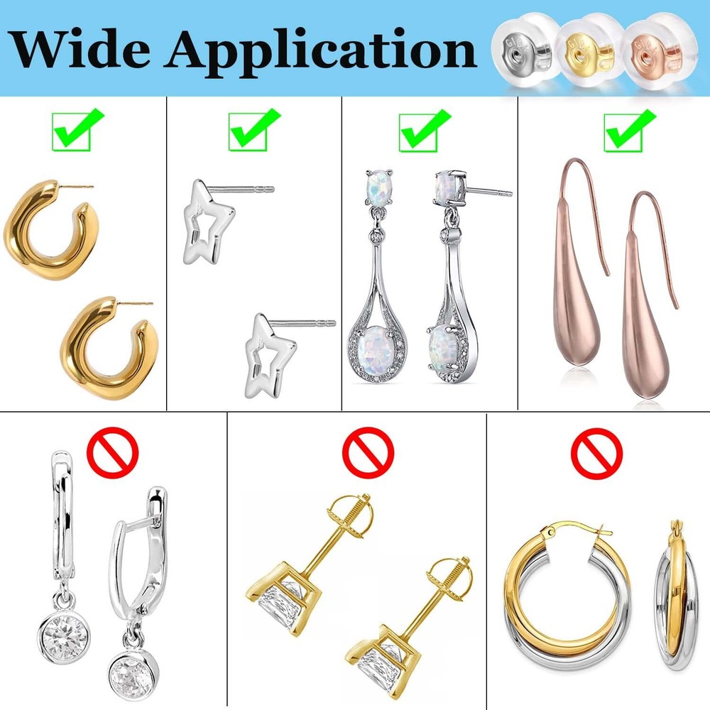 Earring Backs,18K Gold Silicone Earring Backs for Studs/Droopy Ears,Locking S...