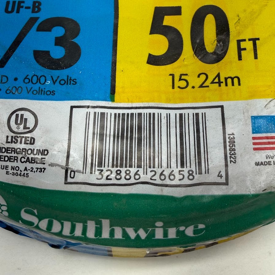 Southwire 50 ft. 12/3 Gray Solid CU UF-B W/G Wire