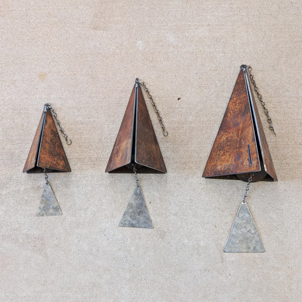 Rustic Steel Pyramid Wind Chimes - Set of 3