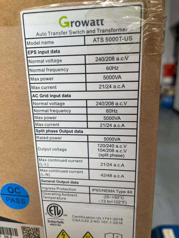 Growatt ATS 5000T-US Auto Transfer Switch