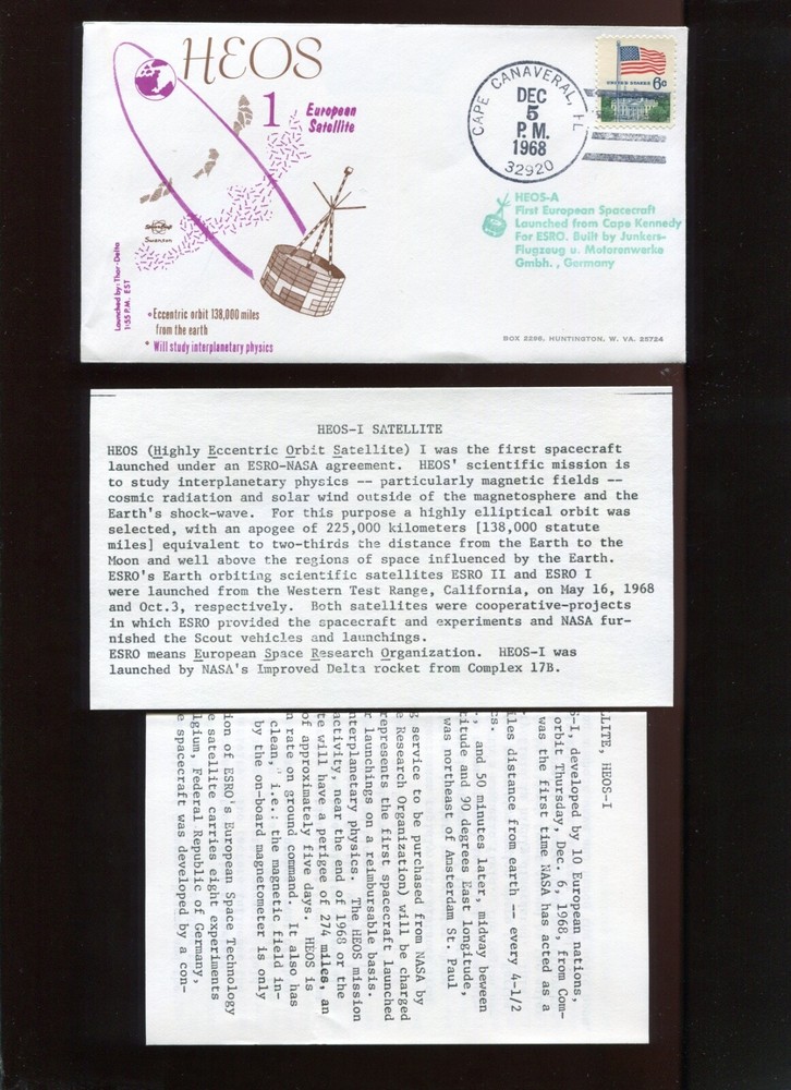 HEOS-1 SATELLITE  DEC 5 1968 SPACECRAFT SWANSON COVER DC96