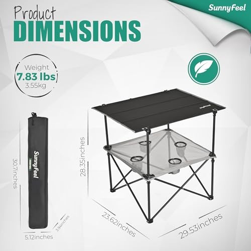 Folding Camping Table- Collapsible Portable Beach Table with 4 Cup Black