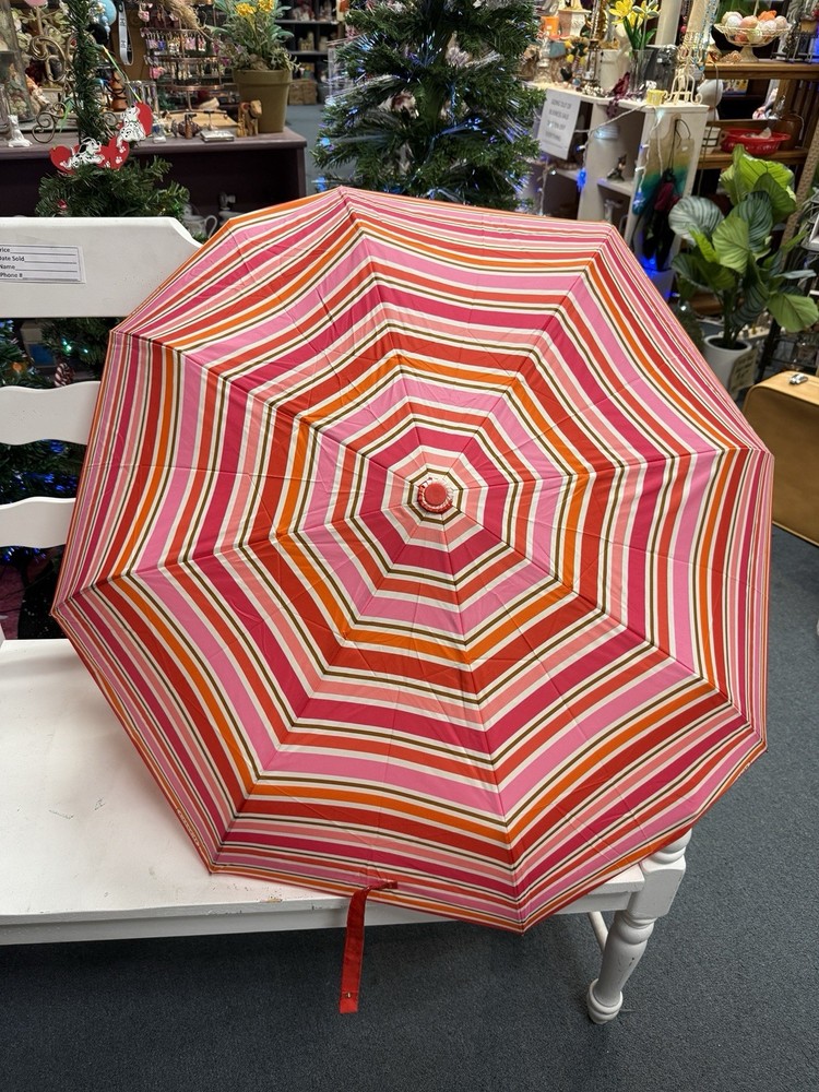 COACH Pink Multicolor Stripe PEYTON Automatic Retractable Umbrella