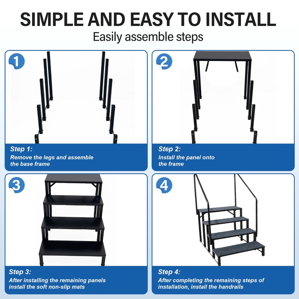 4 RV Steps with Handrails 4th Wheel Hot Tub Steps Anti-Slip RV Stair Step Ladder