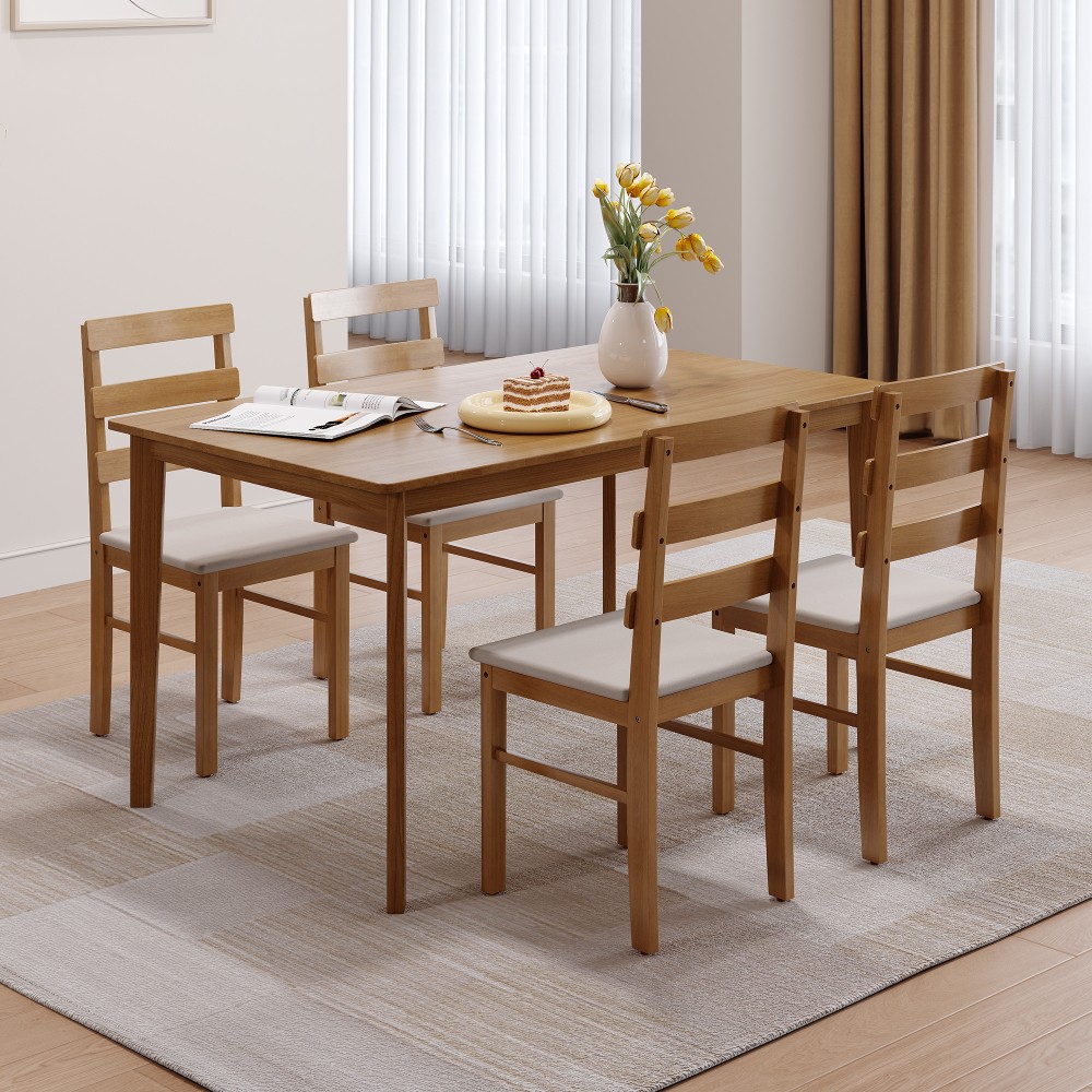 Solid Wood Dining Table And Chair Set Table and Chair Set 1 Table 4 Back
