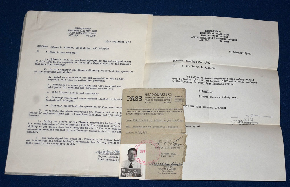 WWII Occupied Germany Nuremberg Trails Post Office ID and Documents Army