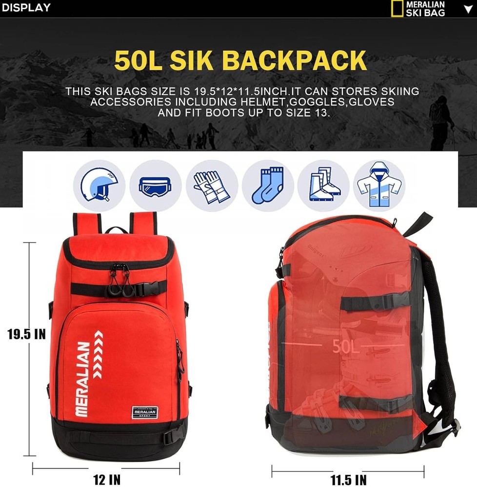 Ski Boot Bag - 50L Ski Boot Travel Backpack Waterproof Snowboard Boot Backpac...