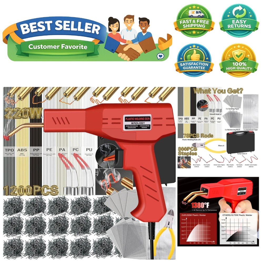 220W Plastic Welder, Multipurpose Fit, Plastic Welding Kit, Quick Plastic Rep...