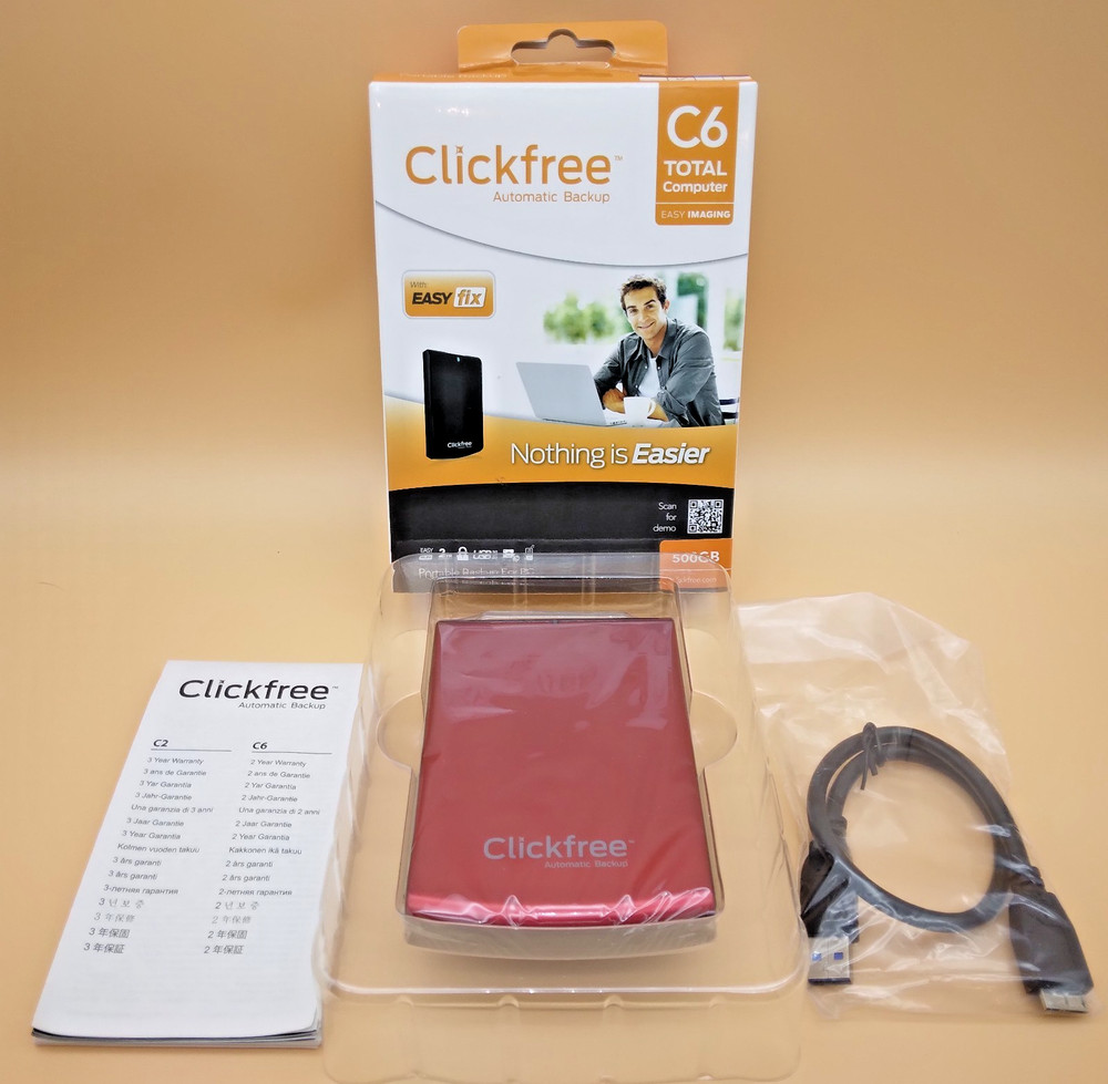 Clickfree C6 Automatic Backup Portable USB Hard Drive 500GB For PC Computer
