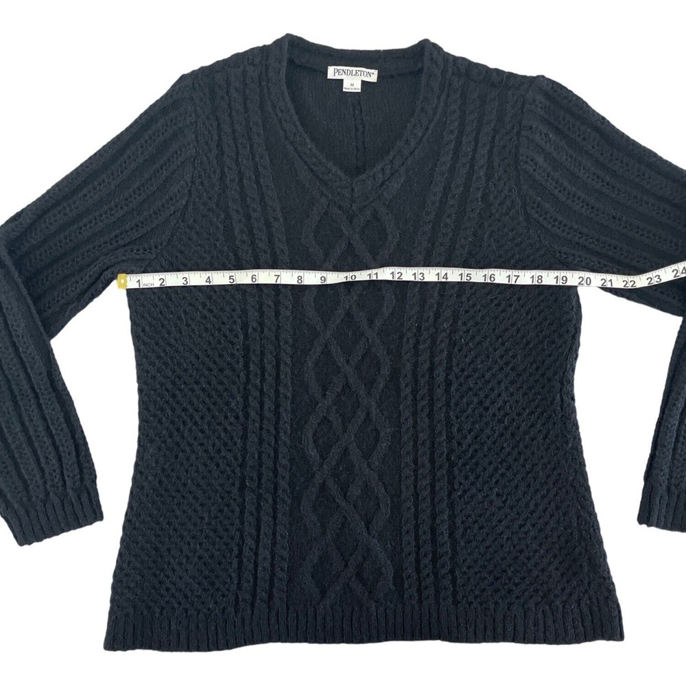 Pendleton Women's V-Neck Cableknit Sweater Black Mohair Wool Size Medium