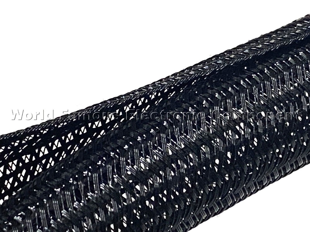 F6N1.50BK 1.5" Black Split Braided Cable Sleeving , Split Loom , Wrap ,USA