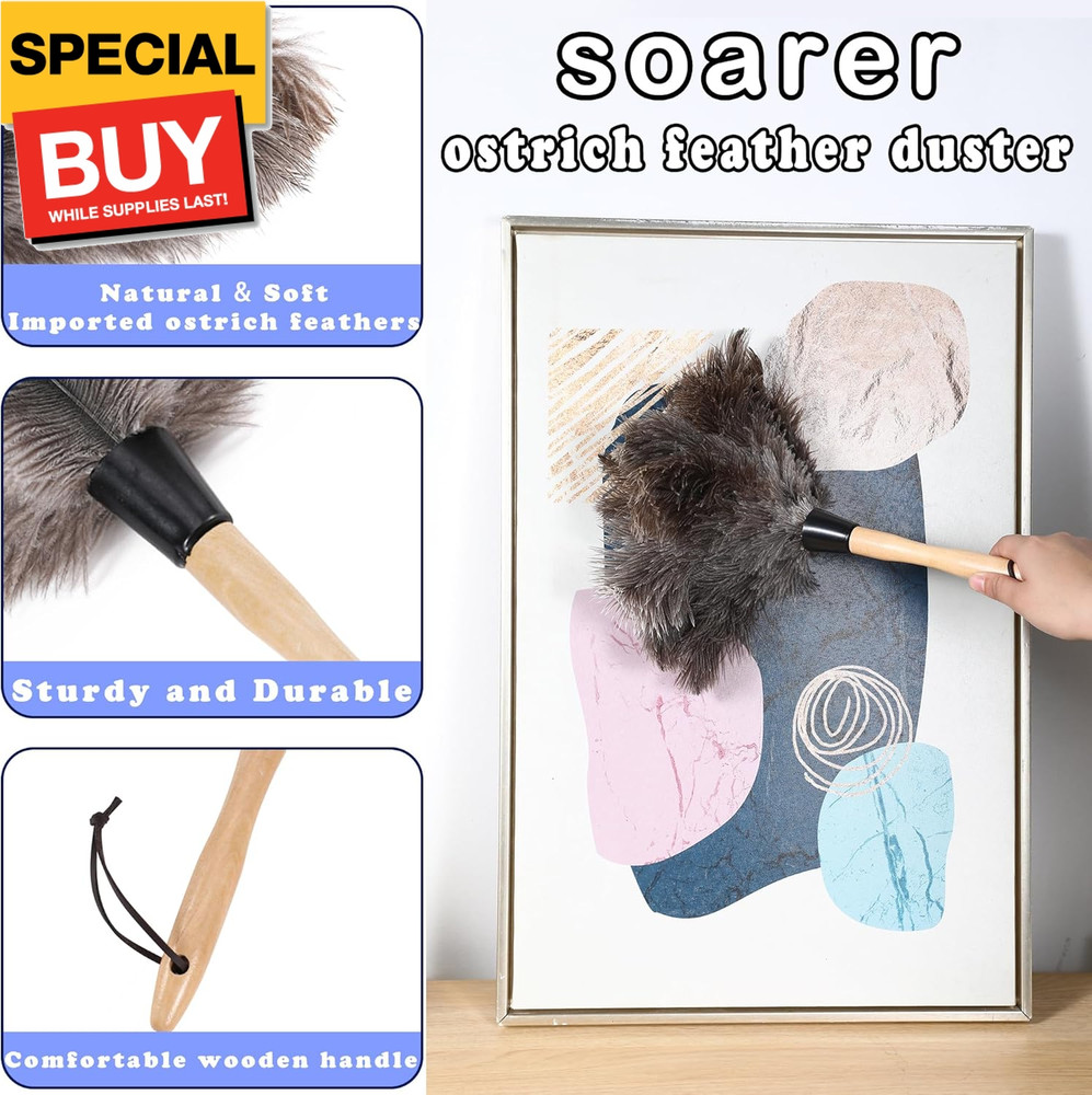 Ostrich Feather Duster - 14 inches Fluffy Handle Reusable Feather Duster 2pcs Cl