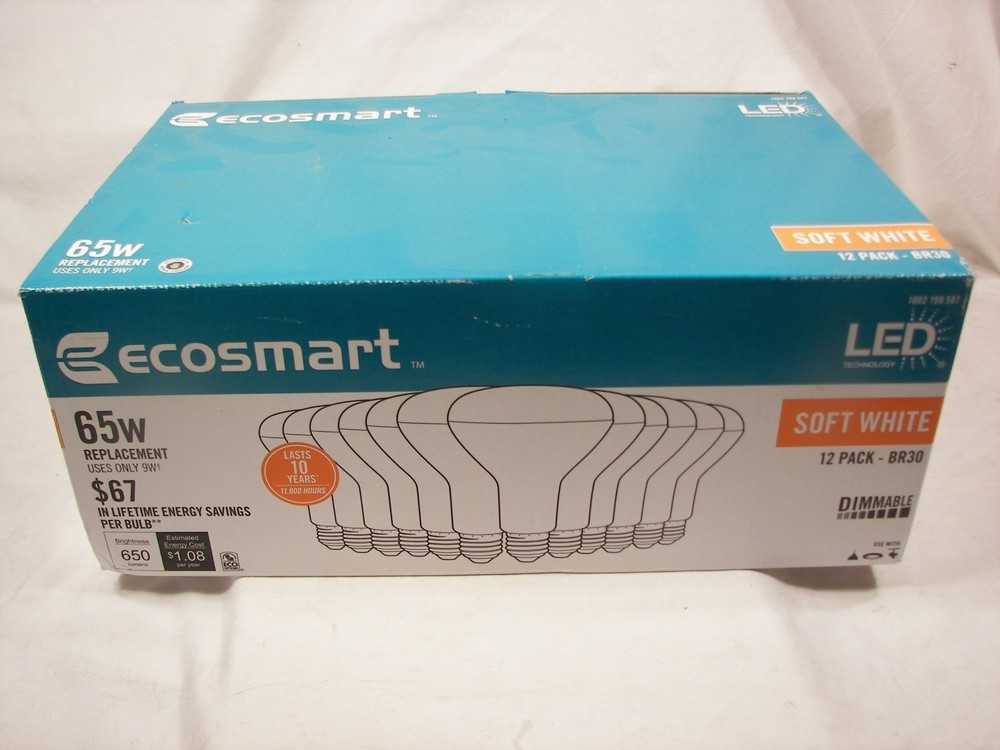 NEW Ecosmart 12 Pack LED 65w BR30 Indoor Light Bulbs Dimmable Soft White