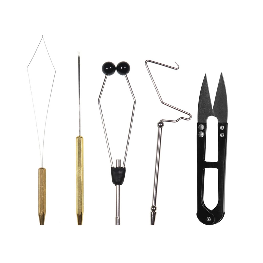 5pcs Fly Tying Tools Combo Bobbin Holder Needle Threader Whip Finisher Scis KBFF