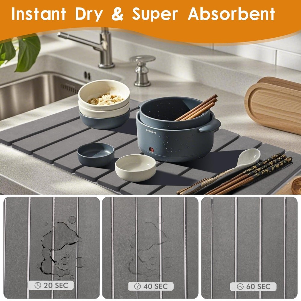 Drying Mat Stone Kitchen Counter, Foldable Stone Drying Stone for Kitchen Cou...