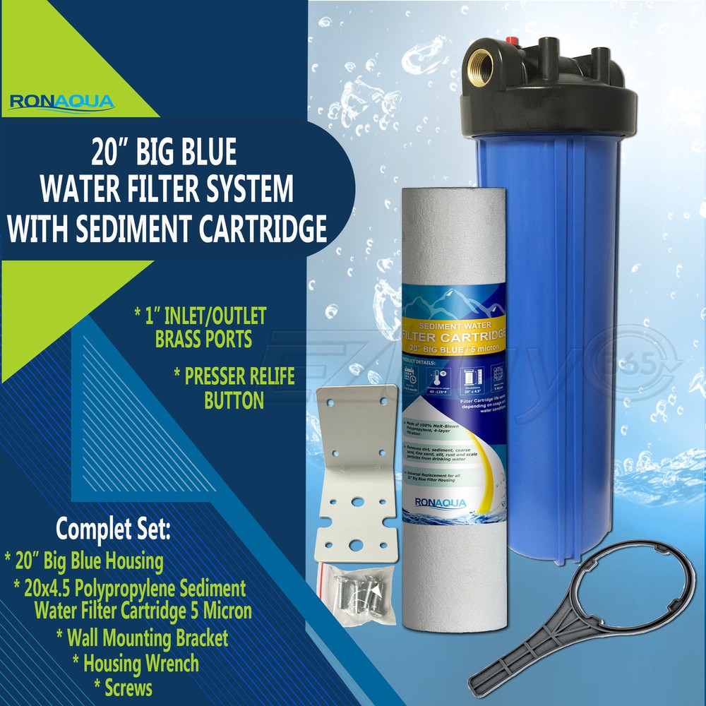 20" Big Blue Water Filter Purifier System with 5 Micron 4.5 x 20 Sediment Filter