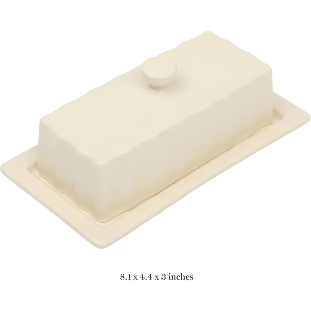 Rectangular Stoneware Butter Dish with Lid Ceramic Butter Keeper Cream Glaze