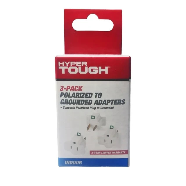 (2 pack) Hyper Tough 3-Pack Polarized Grounded White Indoor Adapter, 15 Amps