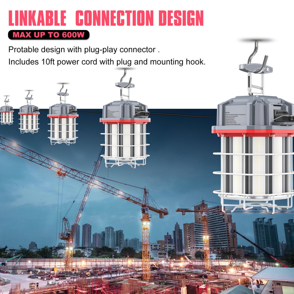 100W Linkable LED Temporary Work Light Hanging Construction Lights 5000K 14500LM