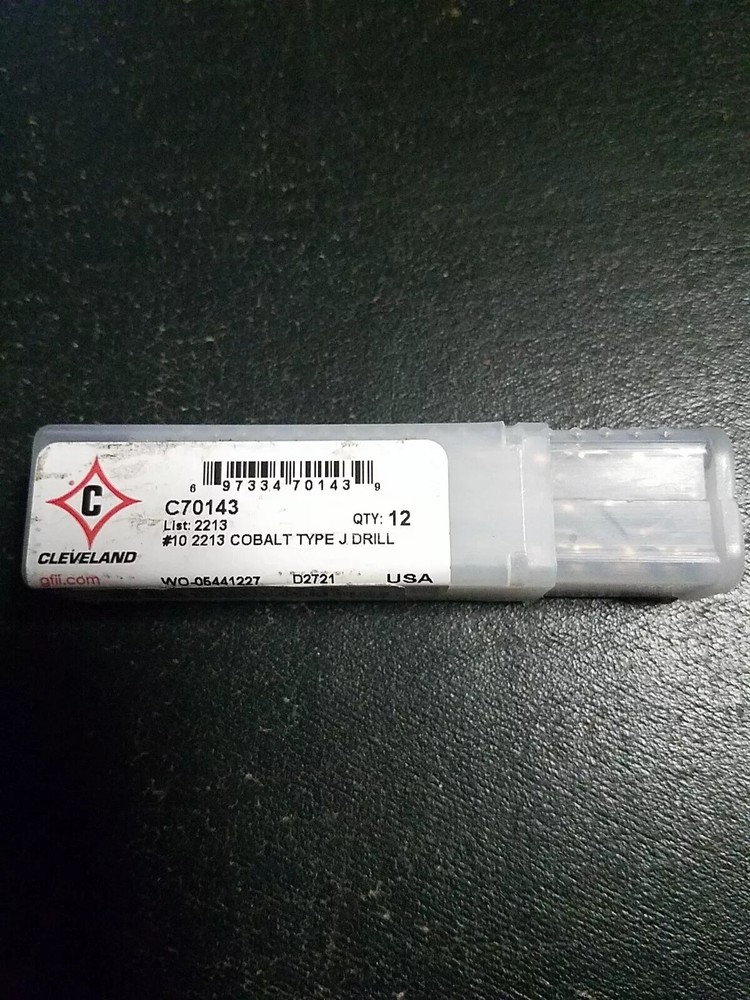 Cleveland (C70143) SIZE: #10 COBALT DRILL BITS TYPE J (12 PACK)