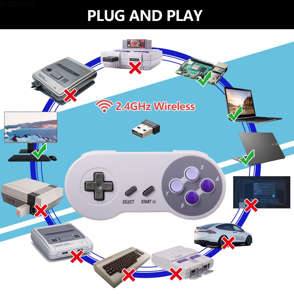 2Pack Wireless SNES USB Controller for PC Windows MAC Raspberry Pi SNES GAMES