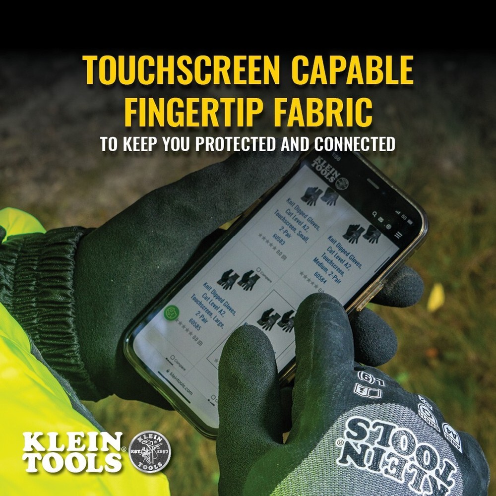 Klein Tools 60838 Winter Knit Dipped Gloves, Cut Level A4, Touchscreen, Medium